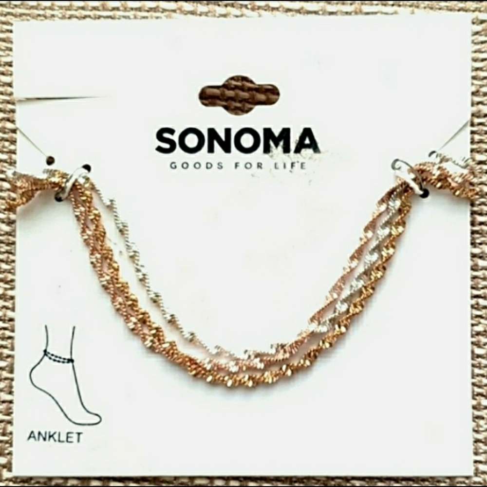 NEW Anklet Sonoma Silver Rose Gold Metal Twisted Chain Ankle Bracelet NBr1